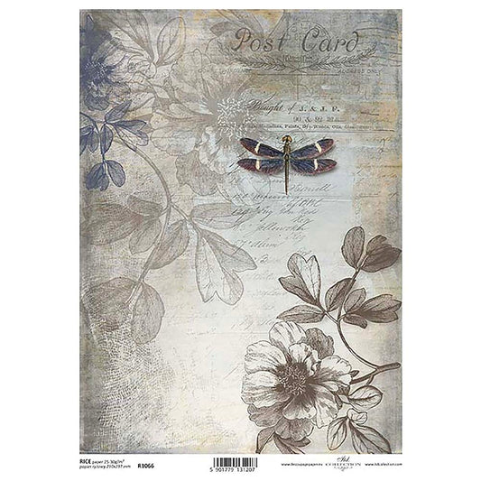 Dragonfly Flowers Rice Paper A4 ITD Rice Paper for Decoupage