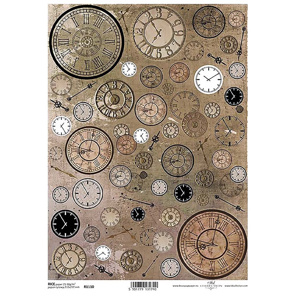 Cogs Clocks Time Rice Paper A4 ITD Rice Paper for Decoupage