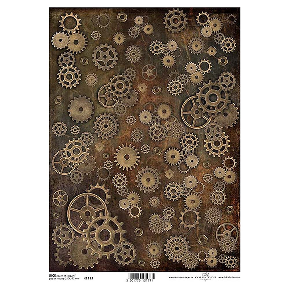 Cogs Dark Rice Paper A4 ITD Rice Paper for Decoupage