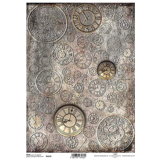 Cogs Time Clock Rice Paper A4 ITD Rice Paper for Decoupage