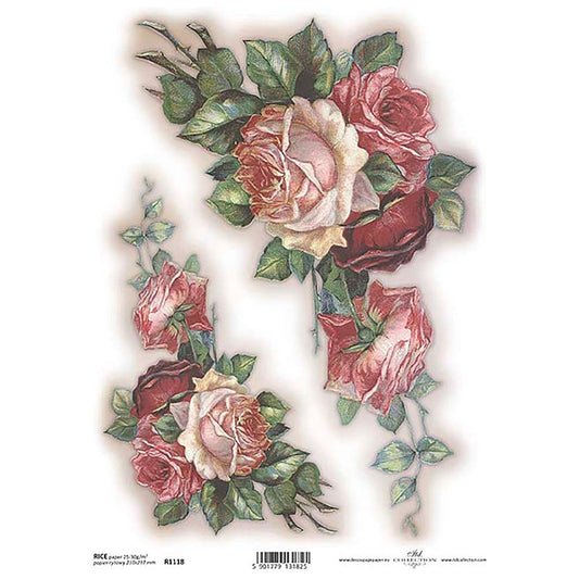 Pink Rose Garlands Rice Paper A4 ITD Rice Paper for Decoupage