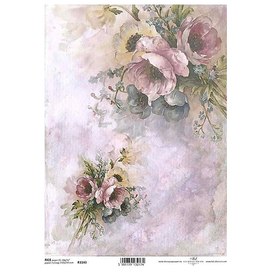 Pink Floral Rice Paper A4 ITD Rice Paper for Decoupage