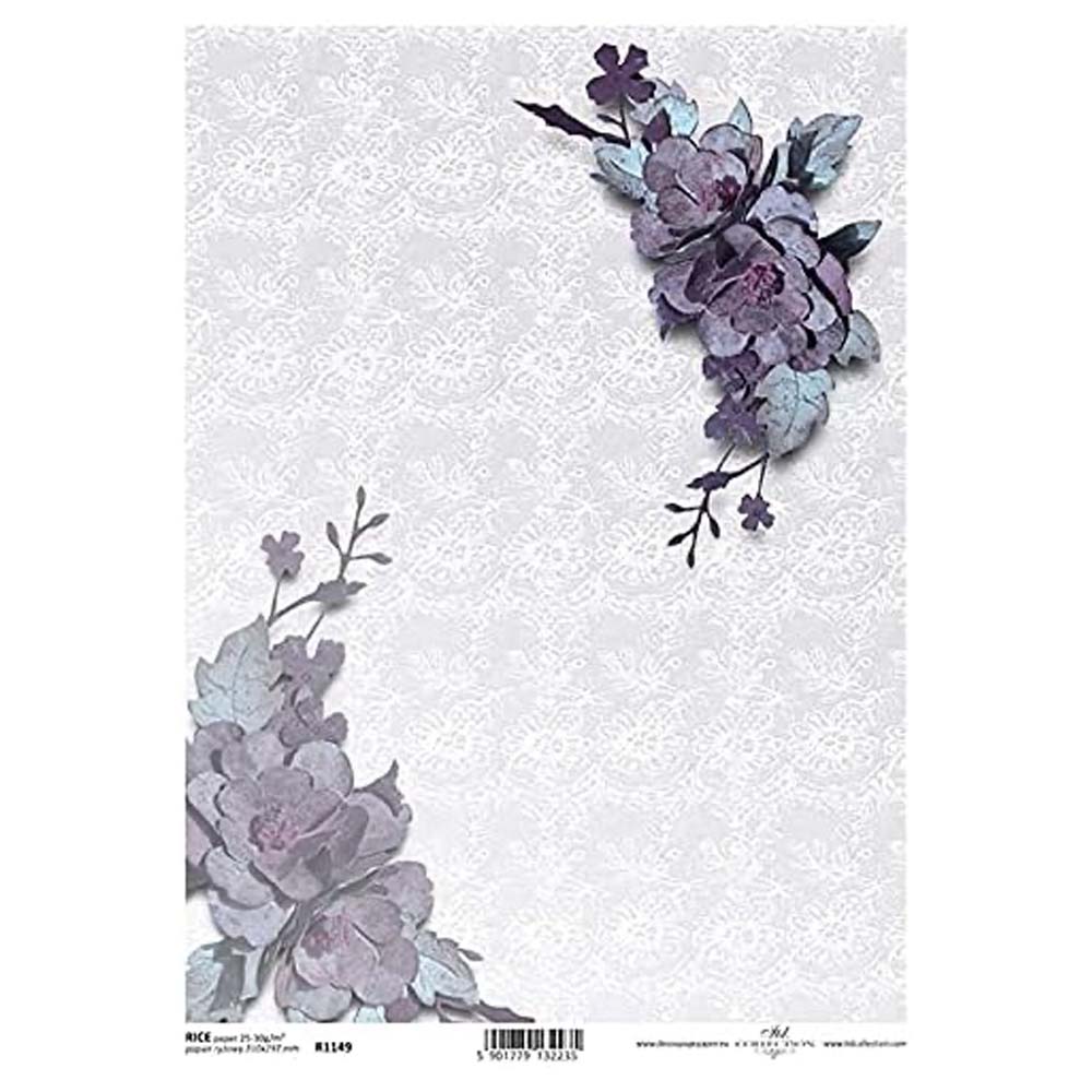 Purple Flowers with Lace Background Rice Paper A4 ITD Rice Paper for Decoupage