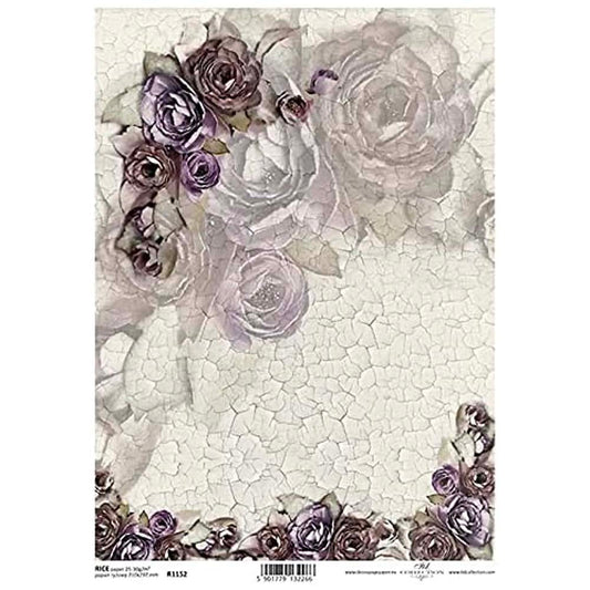 Purple Flowers with Cracked Background Rice Paper A4 ITD Rice Paper for Decoupage