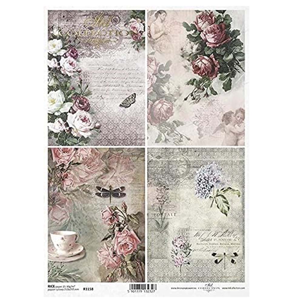 4 Flower Scenes Rice Paper A4 ITD Rice Paper for Decoupage