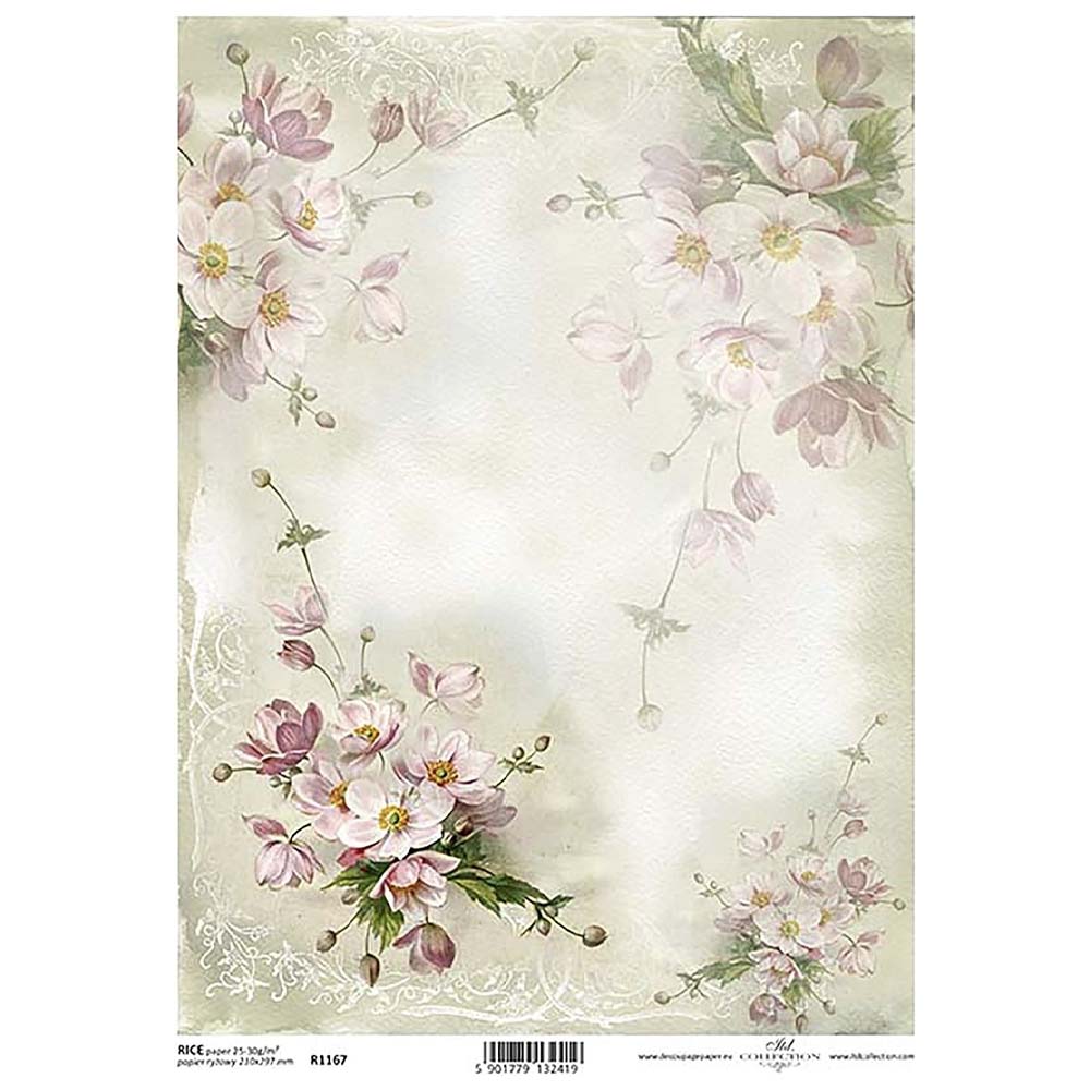 Pink Floral Rice Paper A4 ITD Rice Paper for Decoupage