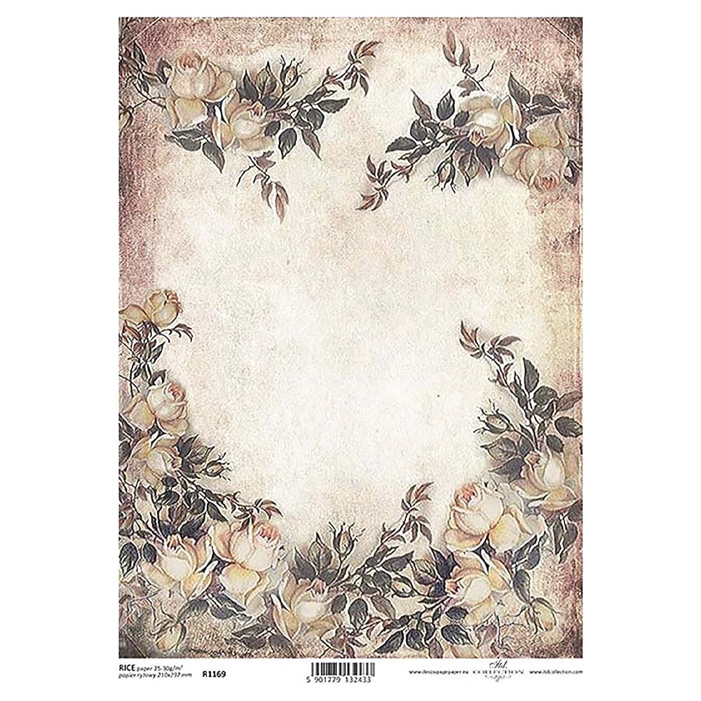 Cream Floral Roses Floral Rice Paper A4 ITD Rice Paper for Decoupage ...