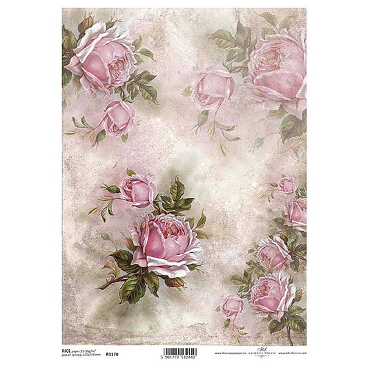 Pink Floral Roses Floral Rice Paper A4 ITD Rice Paper for Decoupage