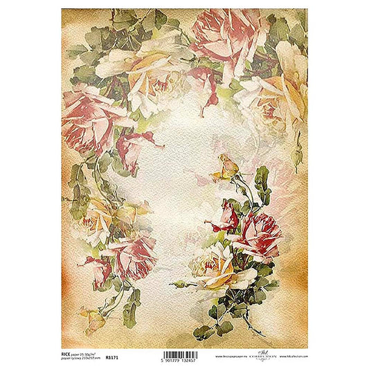 Yellow Floral Roses Floral Rice Paper A4 ITD Rice Paper for Decoupage