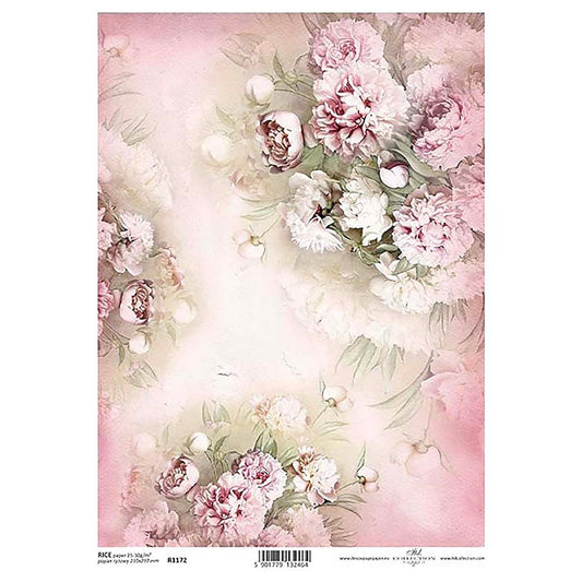Pink Carnations Floral Rice Paper A4 ITD Rice Paper for Decoupage
