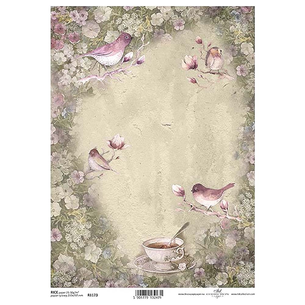 Birds and Teacups Rice Paper A4 ITD Rice Paper for Decoupage
