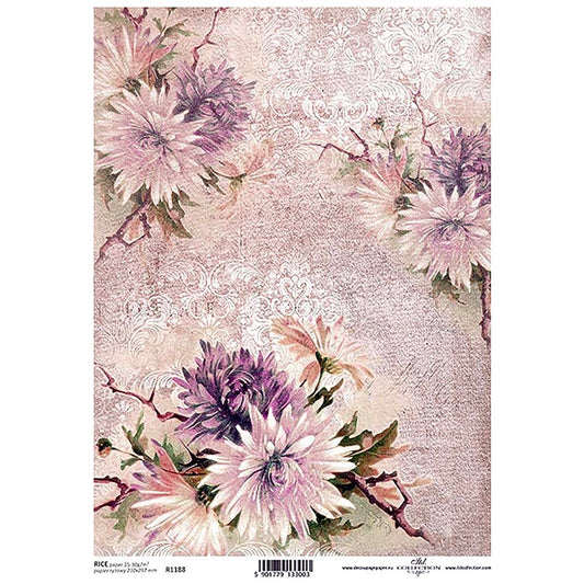 Pink Flowers Dahlia Rice Paper A4 ITD Rice Paper for Decoupage
