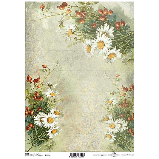 Daisy Floral Rice Paper A4 ITD Rice Paper for Decoupage