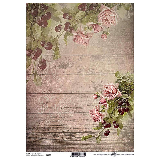 Dusty Pink Floral Rice Paper A4 ITD Rice Paper for Decoupage