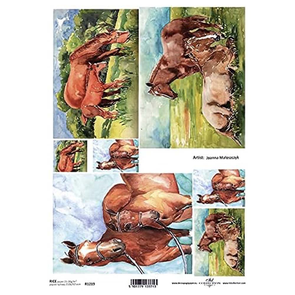 7 Scenes of Horses in Fields (Different Sizes) Rice Paper A4 ITD Rice Paper for Decoupage