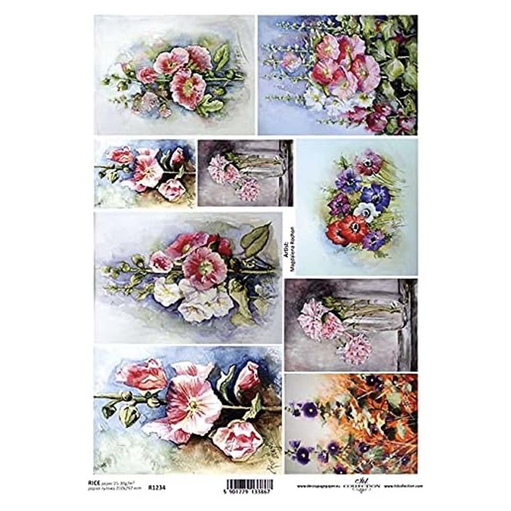 9 Scenes of Flowers Rice Paper A4 ITD Rice Paper for Decoupage