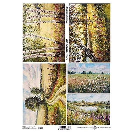 5 Scenes of Fields (Different Sizes) Rice Paper A4 ITD Rice Paper for Decoupage