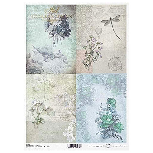 4 Pastel Scenes with Flowers Rice Paper A4 ITD Rice Paper for Decoupage