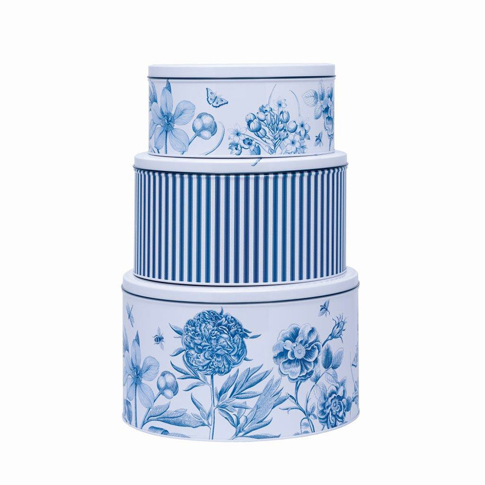 Sanderson Etchings & Roses Set of 3 Round Nesting Cake Tins 250 (d) x 145mm 226(d) x 120mm 198 (d) x 90mm
