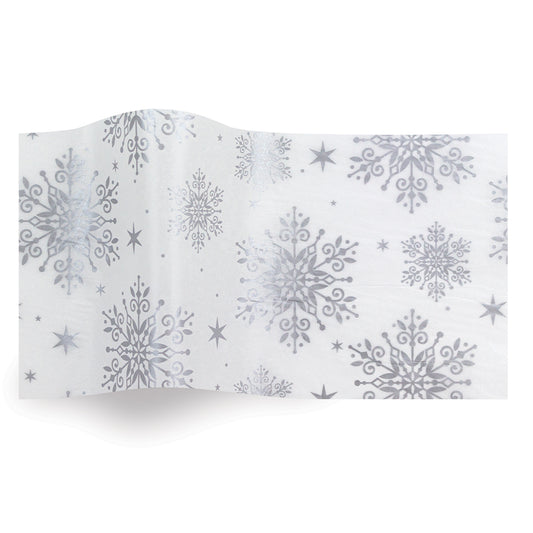 Classy Flakes Silver Snowflakes Tissue Paper 5 Sheets of 20 x 30" Satinwrap Tissue Wrapping Paper