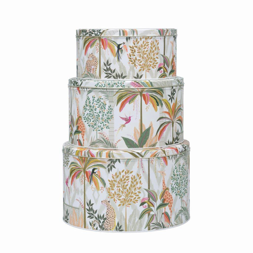 Sara Miller Palm Garden Set of 3 Round Nesting Cake Tins 250 (d) x 145mm 226(d) x 120mm 198 (d) x 90mm