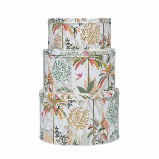 Sara Miller Palm Garden Set of 3 Round Nesting Cake Tins 250 (d) x 145mm 226(d) x 120mm 198 (d) x 90mm