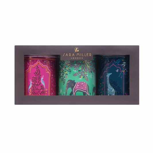 Sara Miller New India Set of 3 Round Tin  Caddies 106 (d) x 150mm