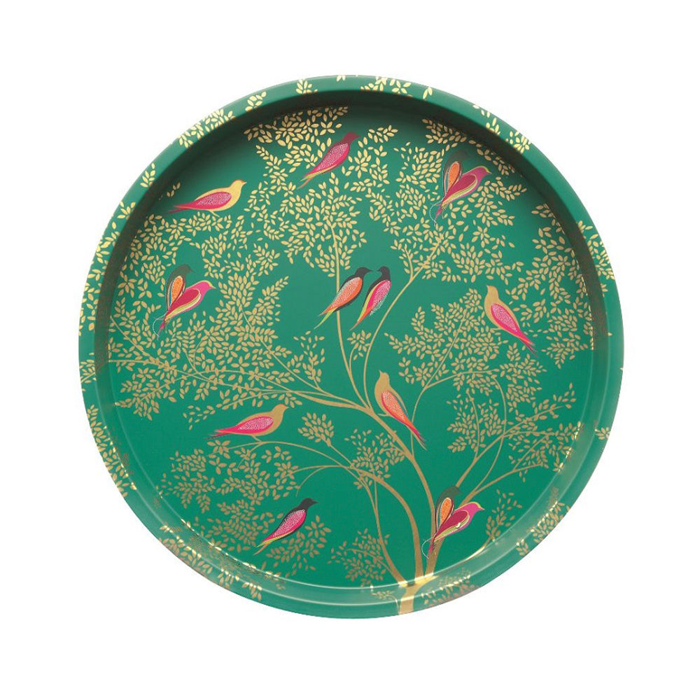Sara Miller Green Birds Deepwell Tin Tray - 300 (d) mm