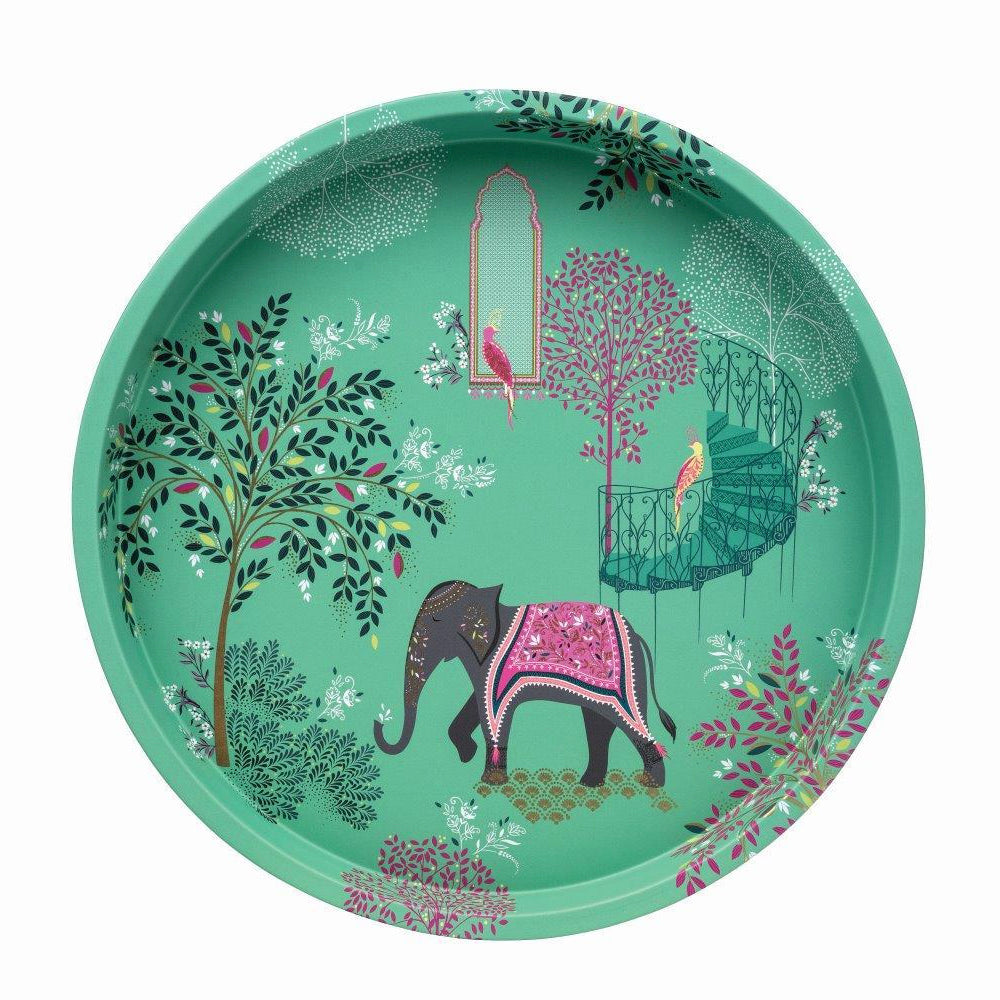 Sara Miller - India Elephant Flower Bird Deepwell Tin Tray 300 (d) mm