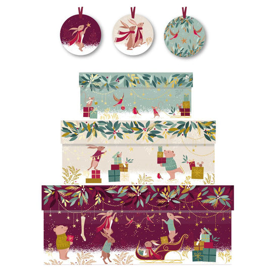Sara Miller Woodland Tales Christmas Nest of 3 Gift Boxes Size small 165 x 50 x 110mm Medium 230 x 90 x 165mm Large: 310 x 130 x 225mm