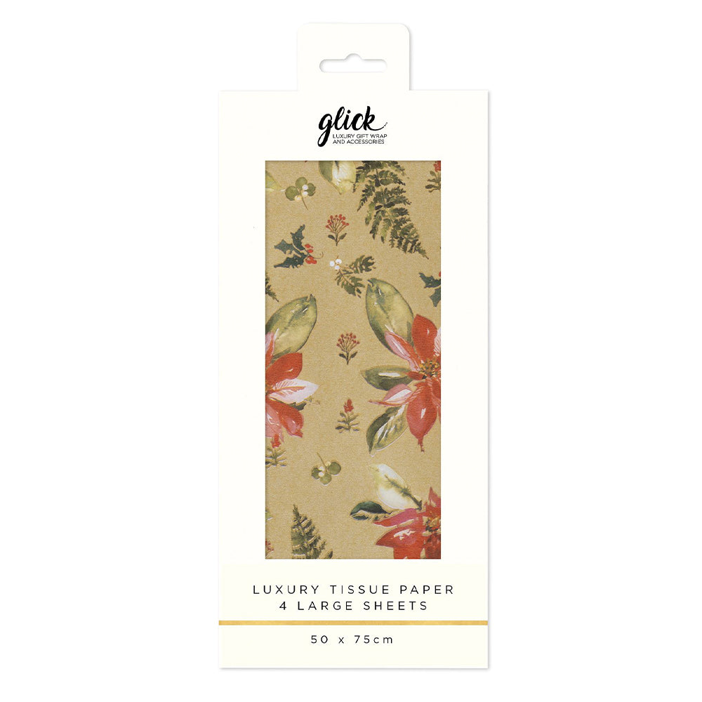 Perfect Poinsettia Gold Christmas Glick 4 sheets tissue wrapping paper 50 x 75 cm