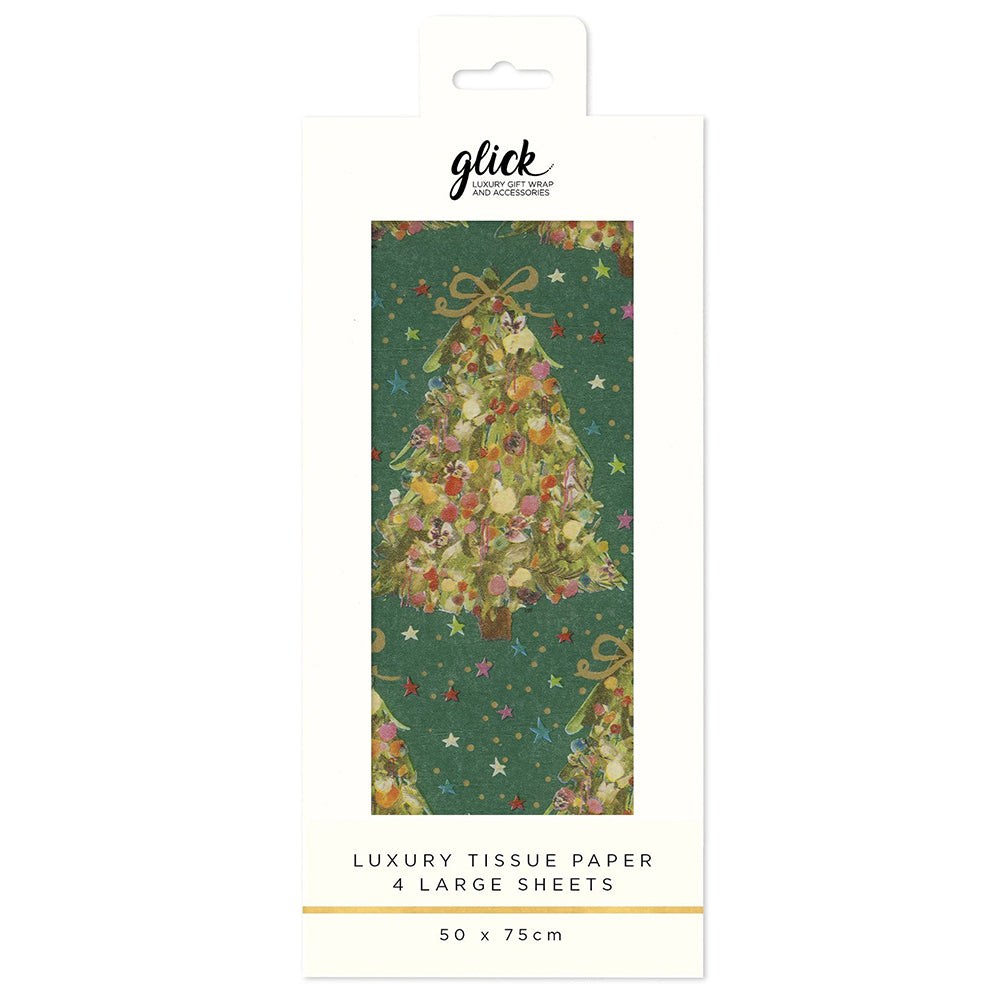 Exquisite Evergreen Green Christmas Tree Glick 4 sheets tissue wrapping paper 50 x 75 cm