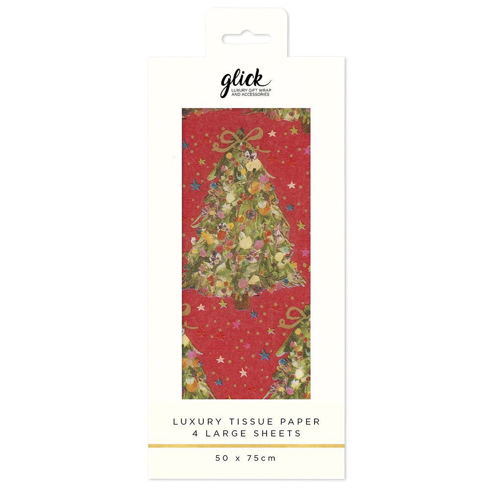 Exquisite Evergreen Red Christmas Glick 4 sheets tissue wrapping paper 50 x 75 cm