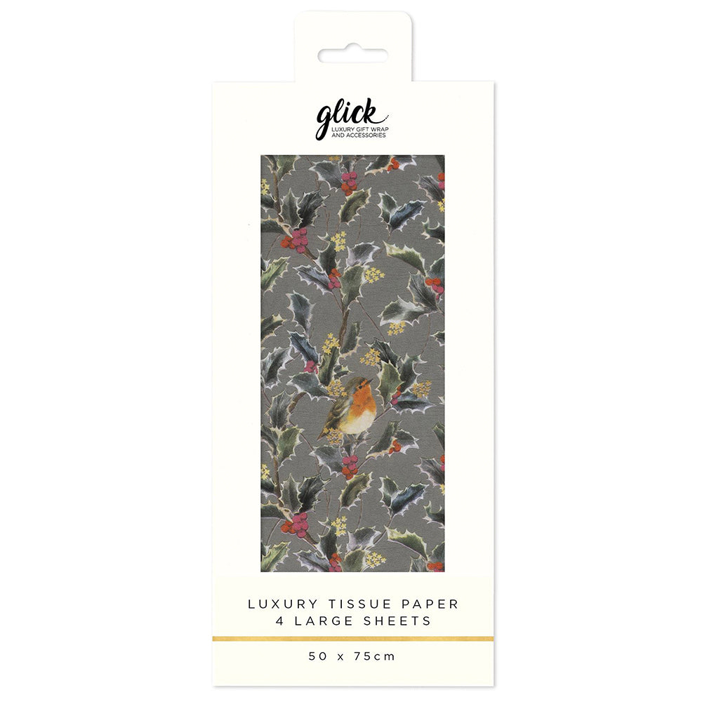 Holly Harmony Grey Christmas  Stehpanie Davies Glick 4 sheets tissue wrapping paper 50 x 75 cm