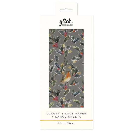 Holly Harmony Grey Christmas  Stehpanie Davies Glick 4 sheets tissue wrapping paper 50 x 75 cm