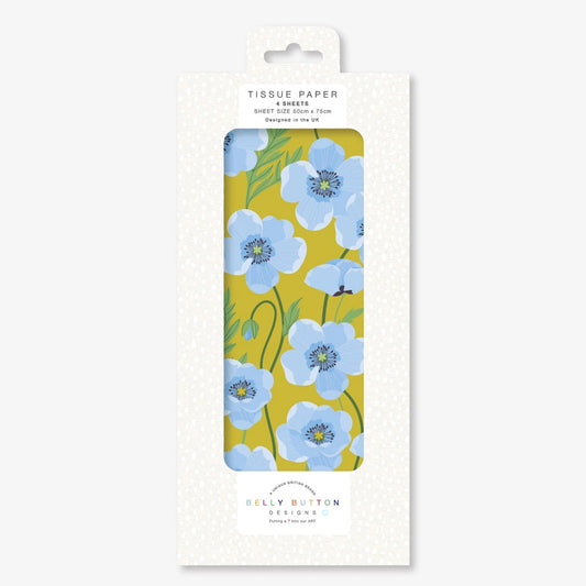Blue Poppy Flower Belly Button Tissue Wrapping Paper 4 sheets 50 x 75 cm