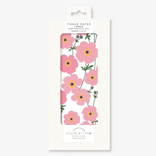Pink Cosmos Flowers Belly Button Tissue Wrapping Paper 4 sheets 50 x 75 cm