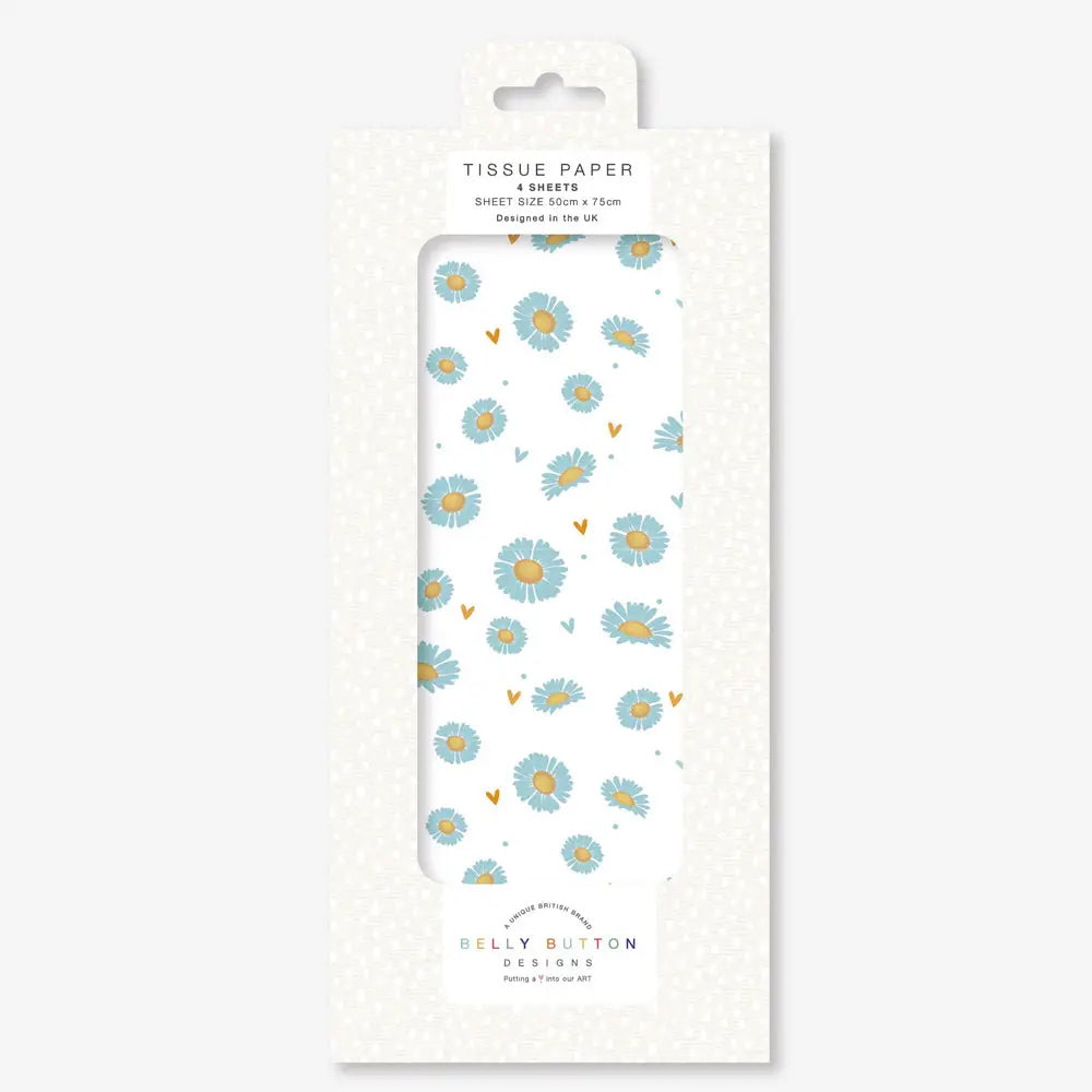 Blue Daisy Belly Button Tissue Wrapping Paper 4 sheets 50 x 75 cm