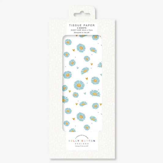 Blue Daisy Belly Button Tissue Wrapping Paper 4 sheets 50 x 75 cm