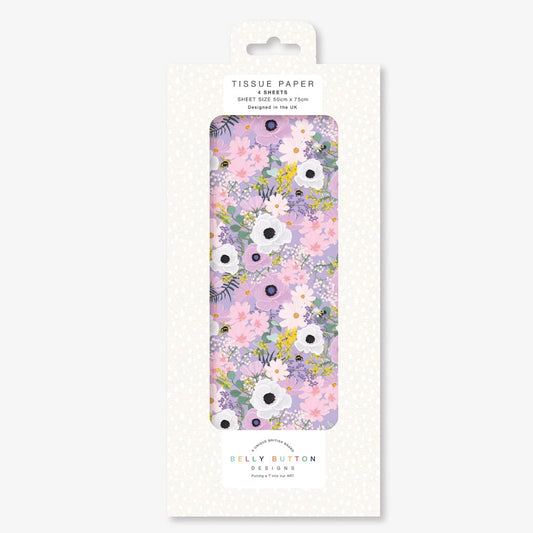Floral Flowers Pink Mauve Belly Button Tissue Wrapping Paper 4 sheets 50 x 75 cm