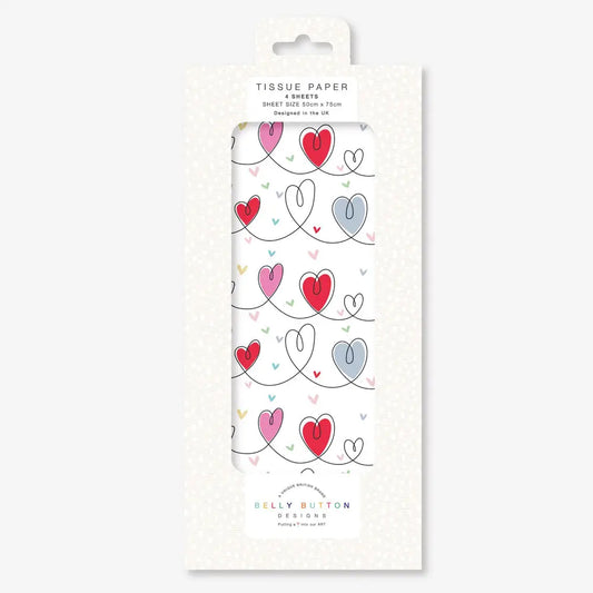 Hearts Wedding Romance Belly Button Tissue Wrapping Paper 4 sheets 50 x 75 cm