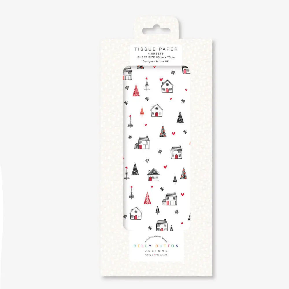 Christmas Houses Belly Button Tissue Wrapping Paper 4 sheets 50 x 75 cm