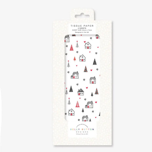 Christmas Houses Belly Button Tissue Wrapping Paper 4 sheets 50 x 75 cm