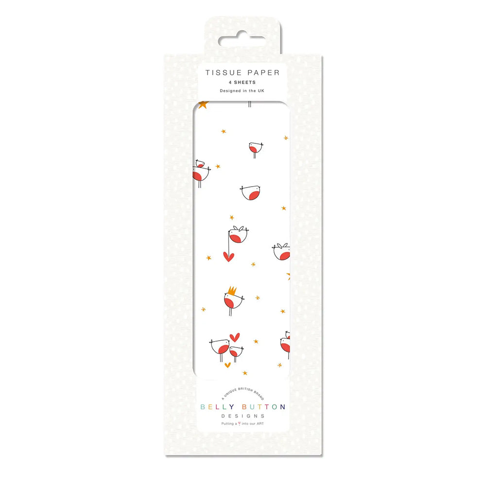Robins Christmas Belly Button Tissue Wrapping Paper 4 sheets 50 x 75 cm