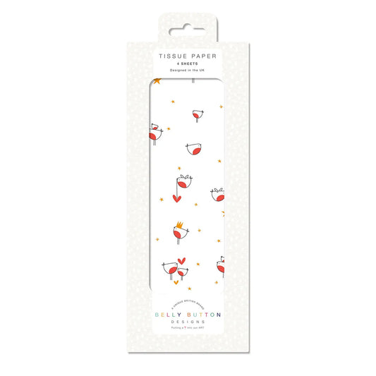 Robins Christmas Belly Button Tissue Wrapping Paper 4 sheets 50 x 75 cm