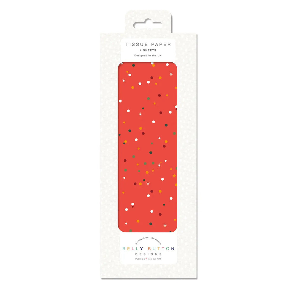 Christmas Confetti Red Dotted  Belly Button Tissue Wrapping Paper 4 sheets 50 x 75 cm
