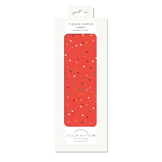 Christmas Confetti Red Dotted  Belly Button Tissue Wrapping Paper 4 sheets 50 x 75 cm