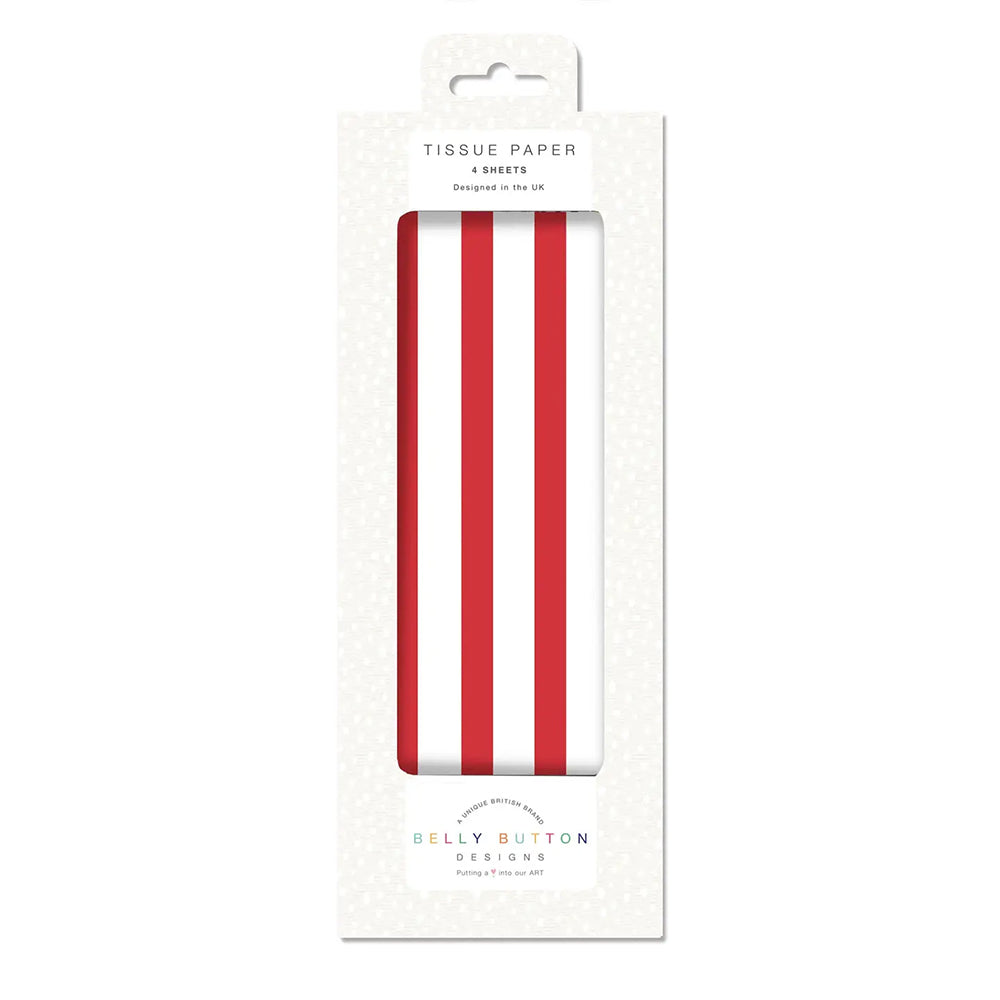 Red Stripe Belly Button Tissue Wrapping Paper 4 sheets 50 x 75 cm