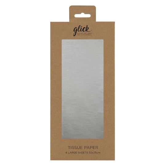Plain Silver Glick 4 sheets tissue wrapping paper 50 x 75 cm