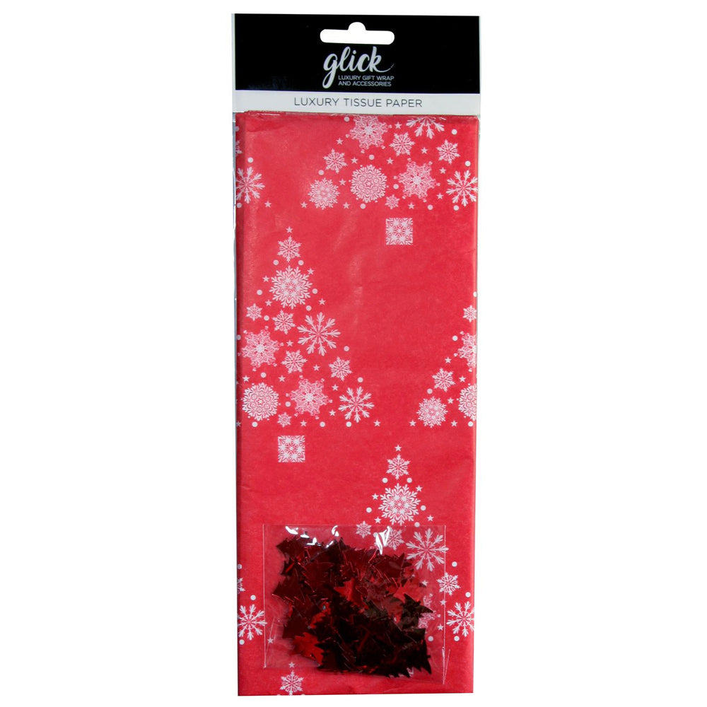Red Trees with Foil Stars Christmas Glick 4 sheets tissue wrapping paper 50 x 75 cm